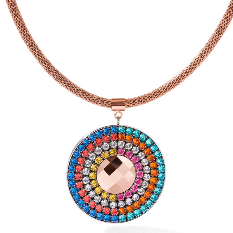 Collana amuleto small cristalli e mesh multicolor