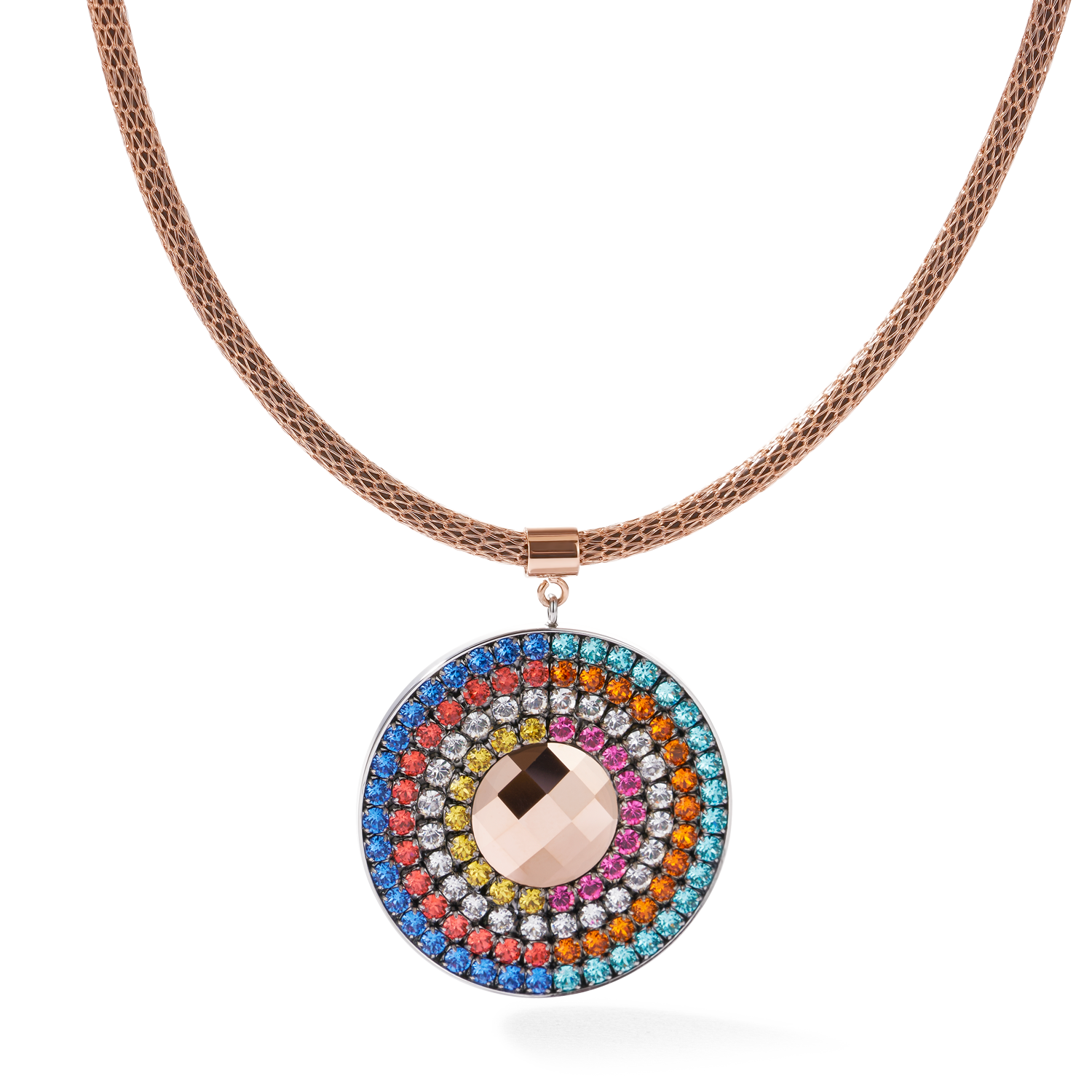 Collana amuleto small cristalli e mesh multicolor