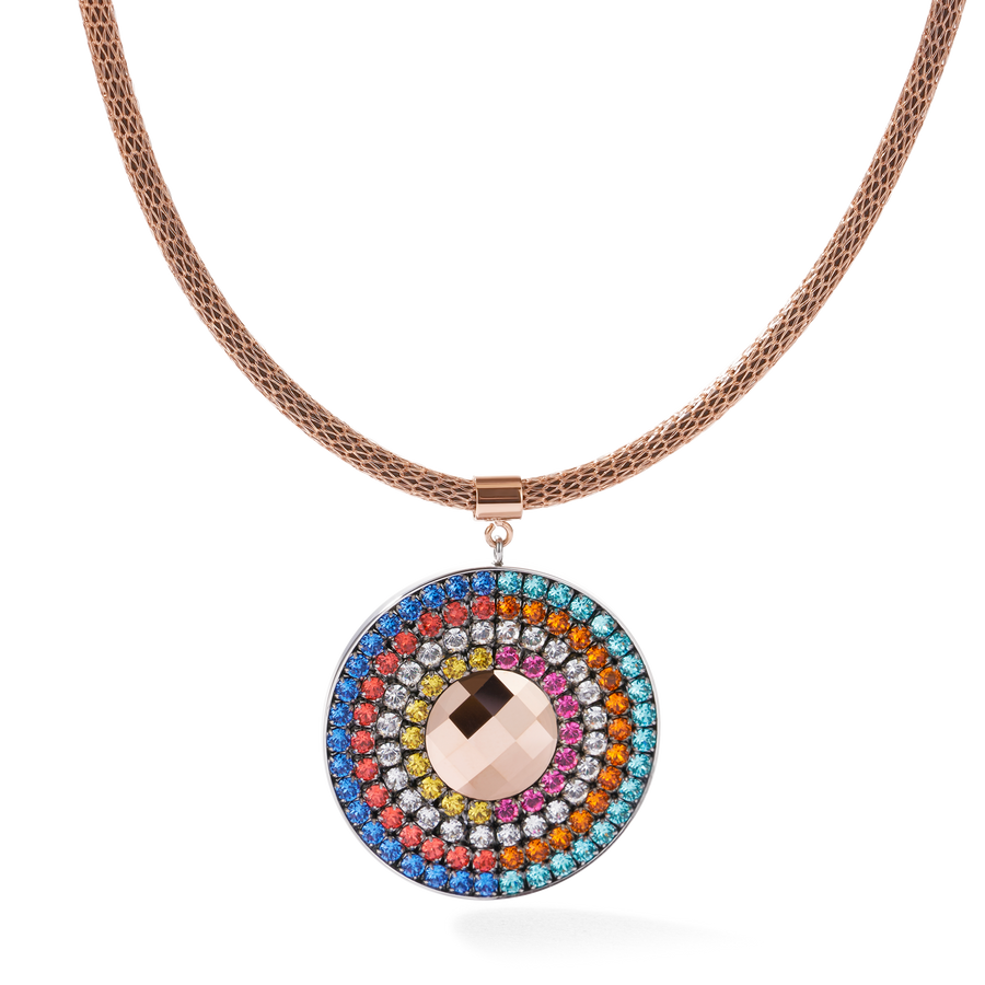 Collana amuleto small cristalli e mesh multicolor