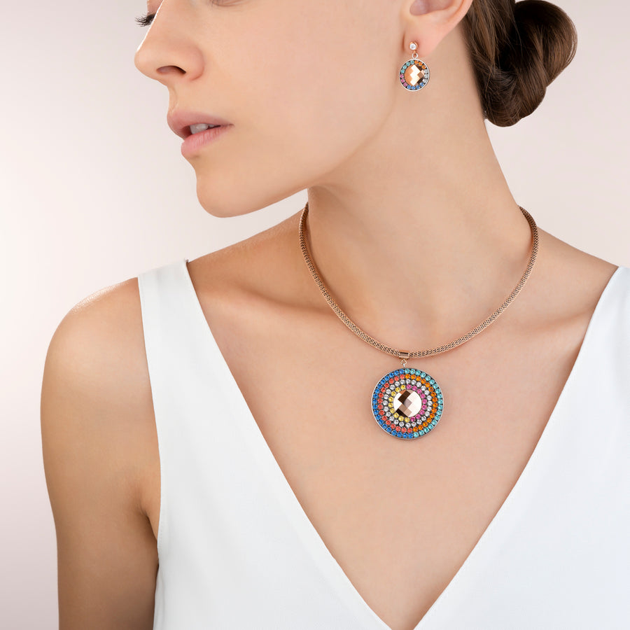 Collana amuleto small cristalli e mesh multicolor