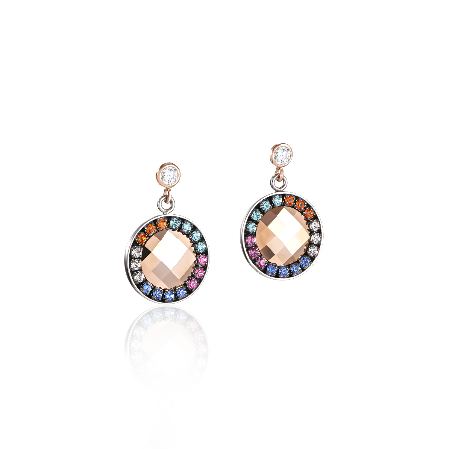 Orecchini amuleto cristalli e mesh multicolor