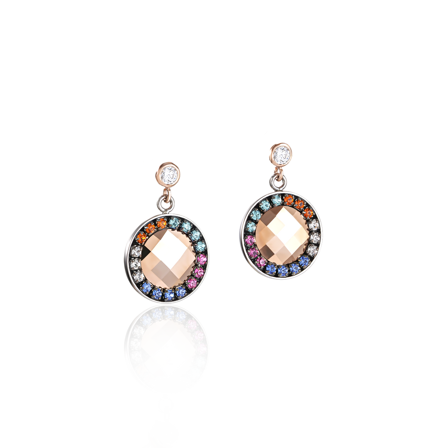 Orecchini amuleto cristalli e mesh multicolor
