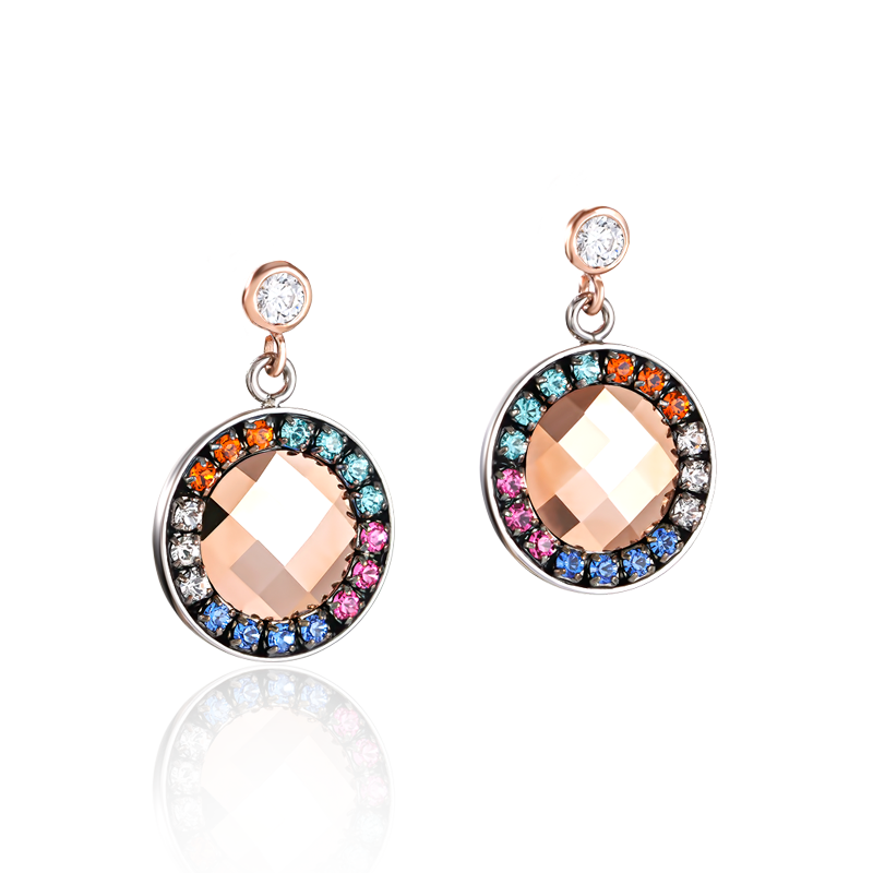 Orecchini amuleto cristalli e mesh multicolor