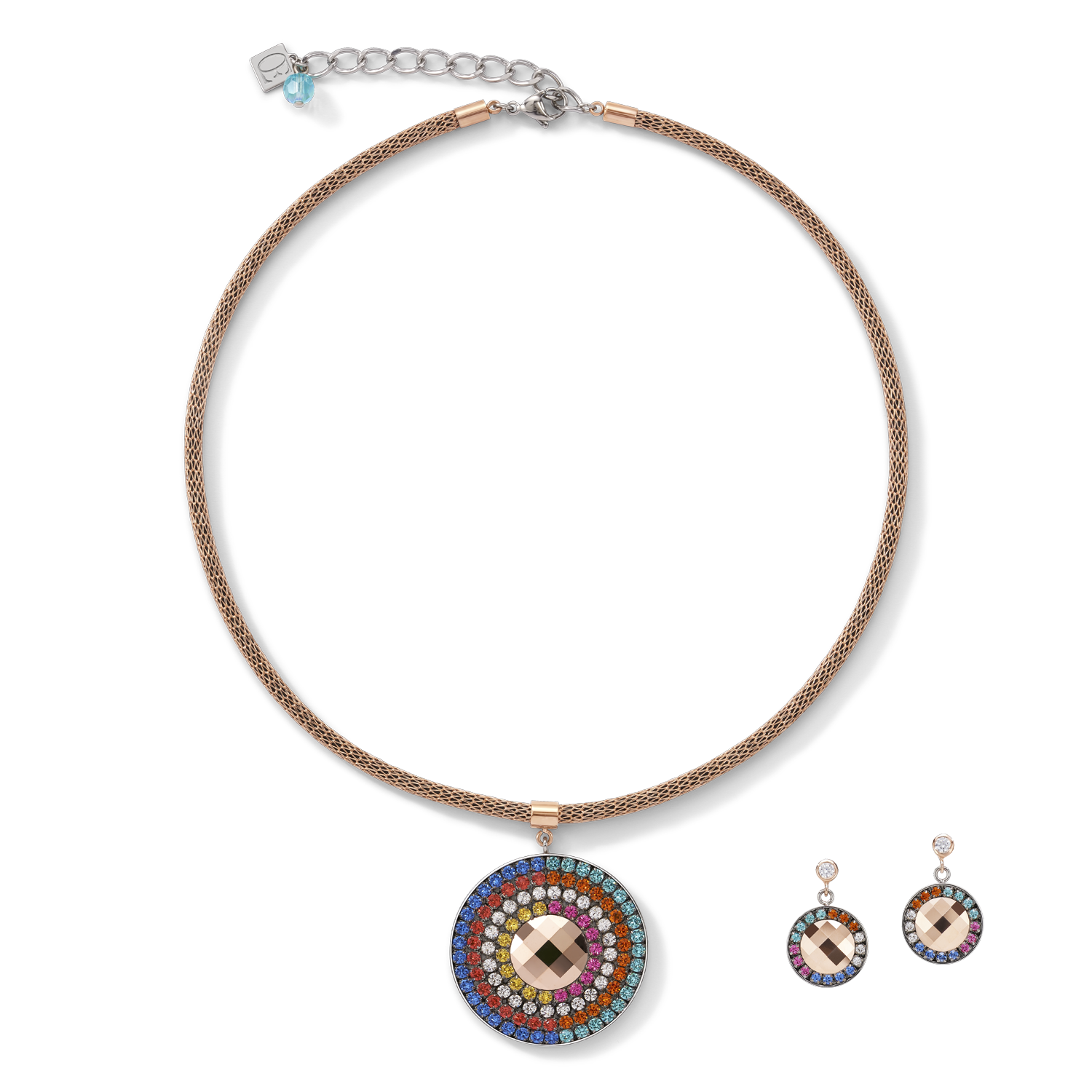 Orecchini amuleto cristalli e mesh multicolor