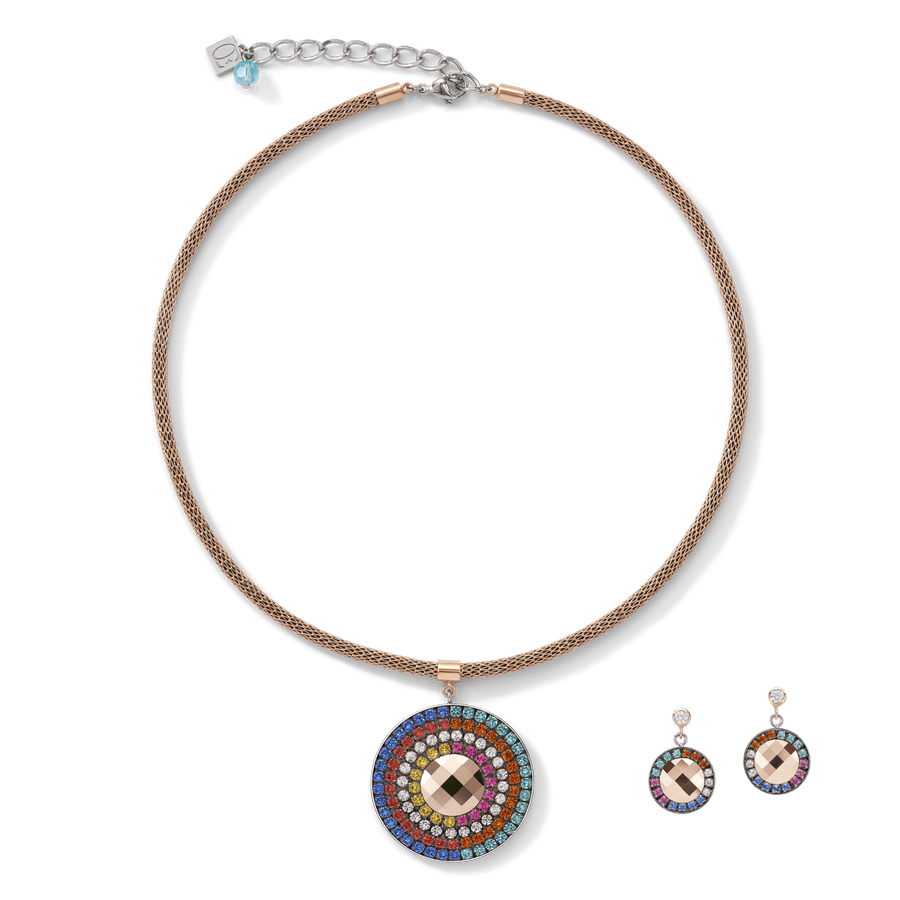 Orecchini amuleto cristalli e mesh multicolor