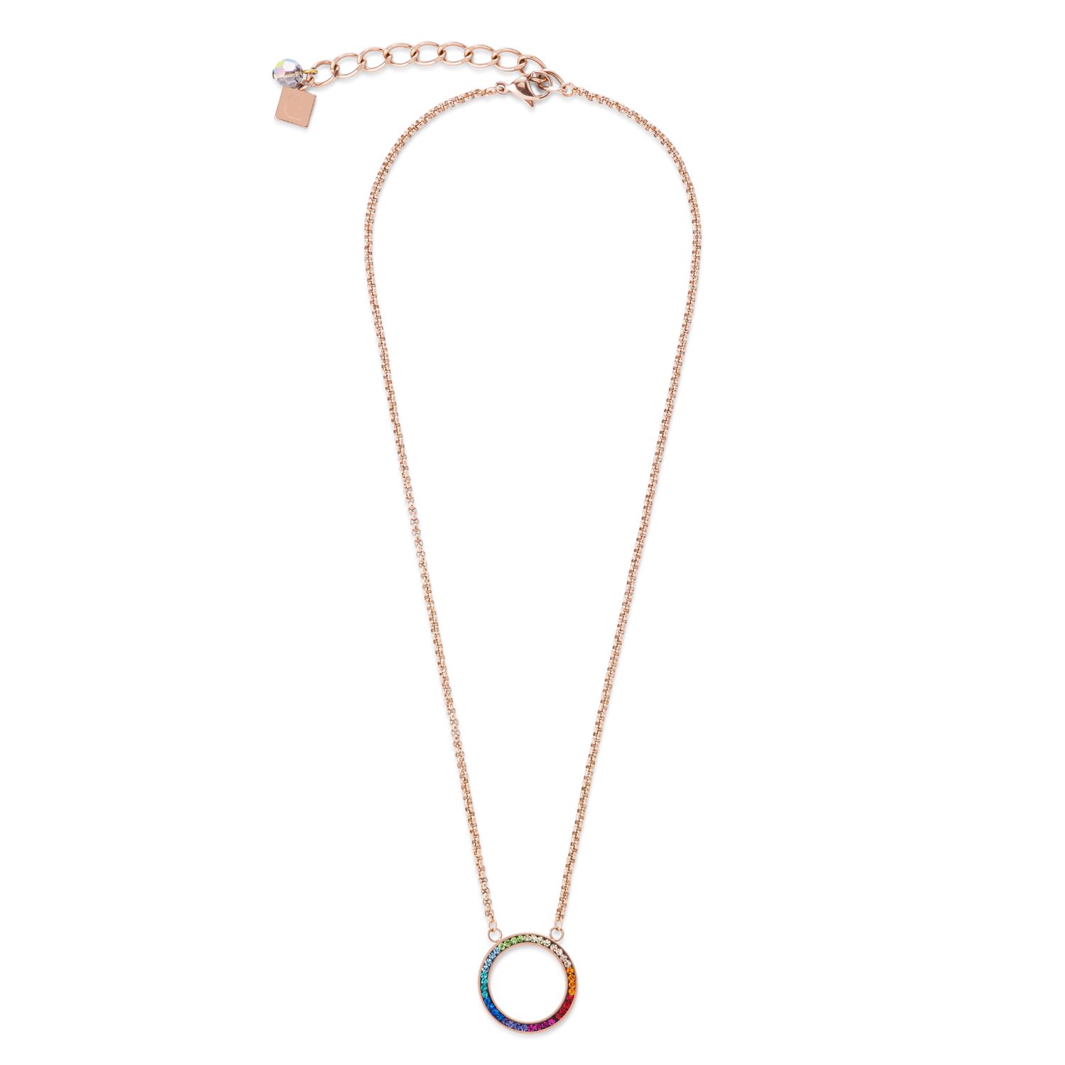 Collana anello cristallo pavé e acciaio inox oro rosé e multicolor