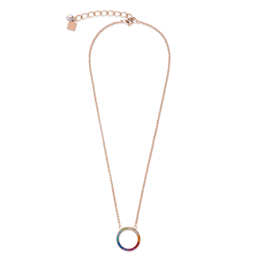 Collana anello cristallo pavé e acciaio inox oro rosé e multicolor