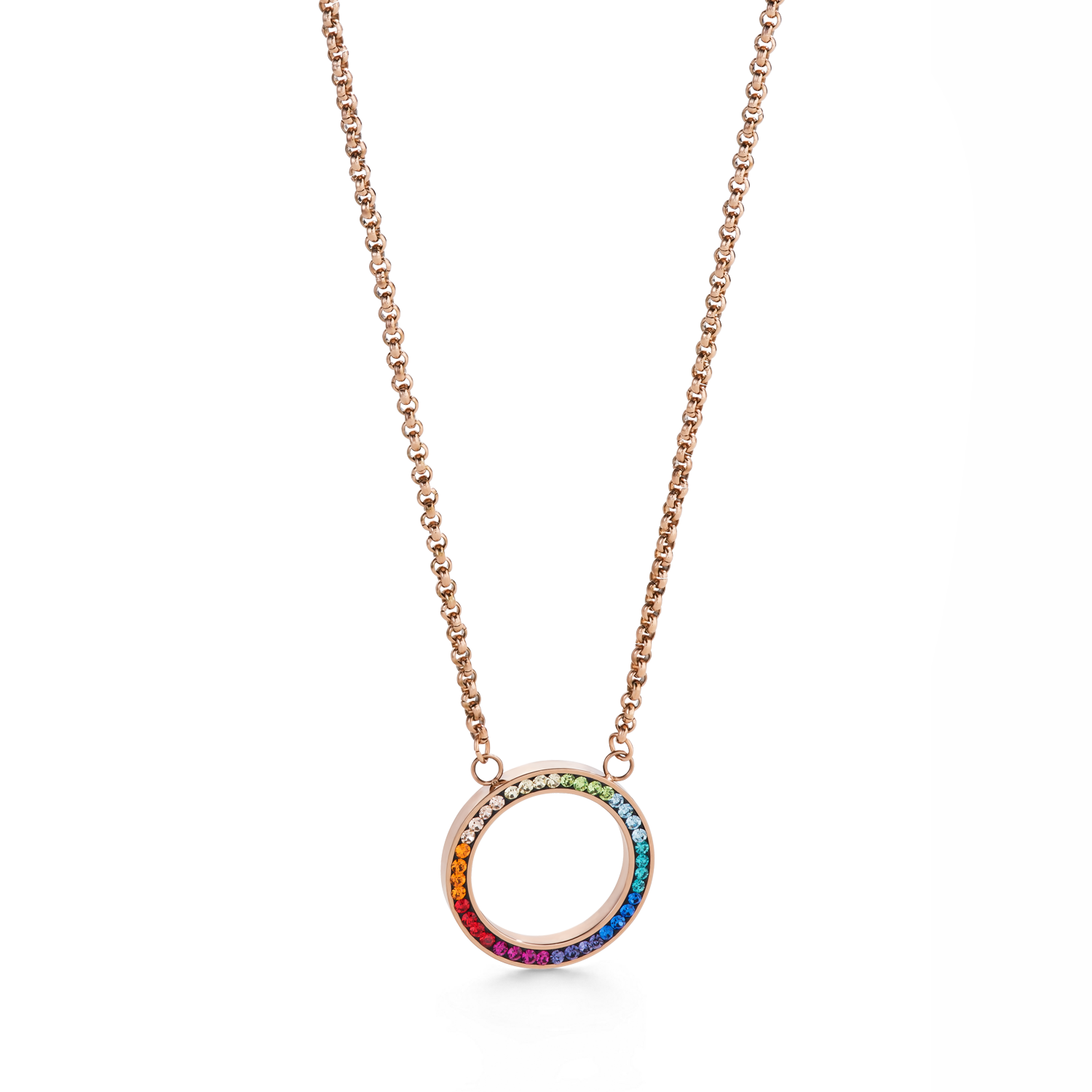 Collana anello cristallo pavé e acciaio inox oro rosé e multicolor