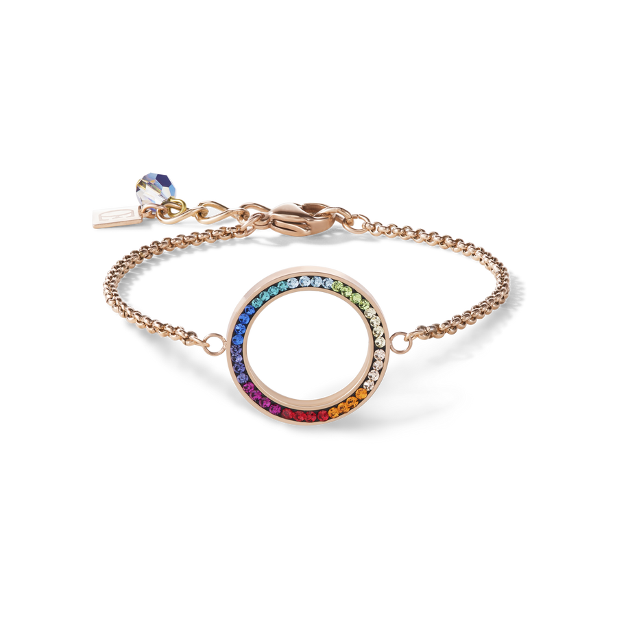 Braccialetto anello cristallo pavé e acciaio inox oro rosé e multicolor