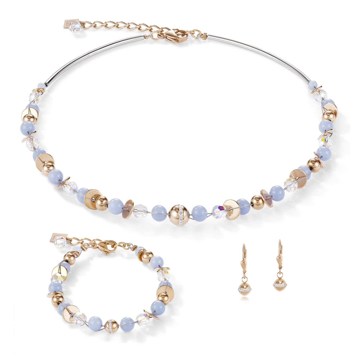 Collana TwistedPEARLS angelite e acciaio inox oro rosé azzurro