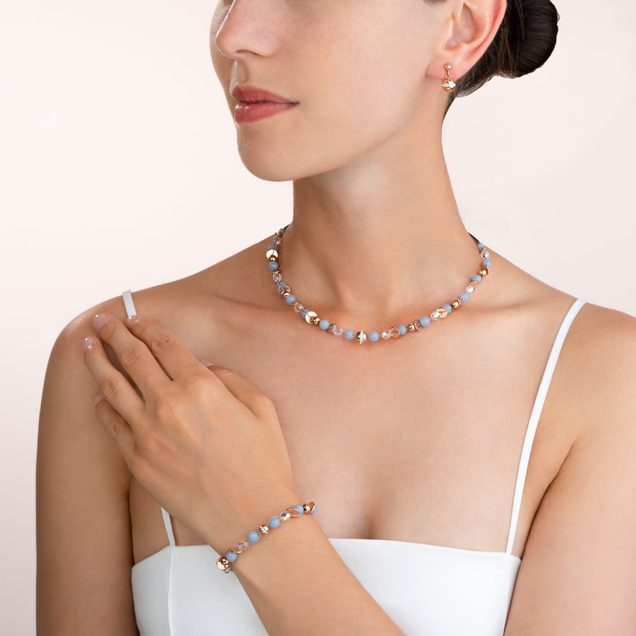 Collana TwistedPEARLS angelite e acciaio inox oro rosé azzurro
