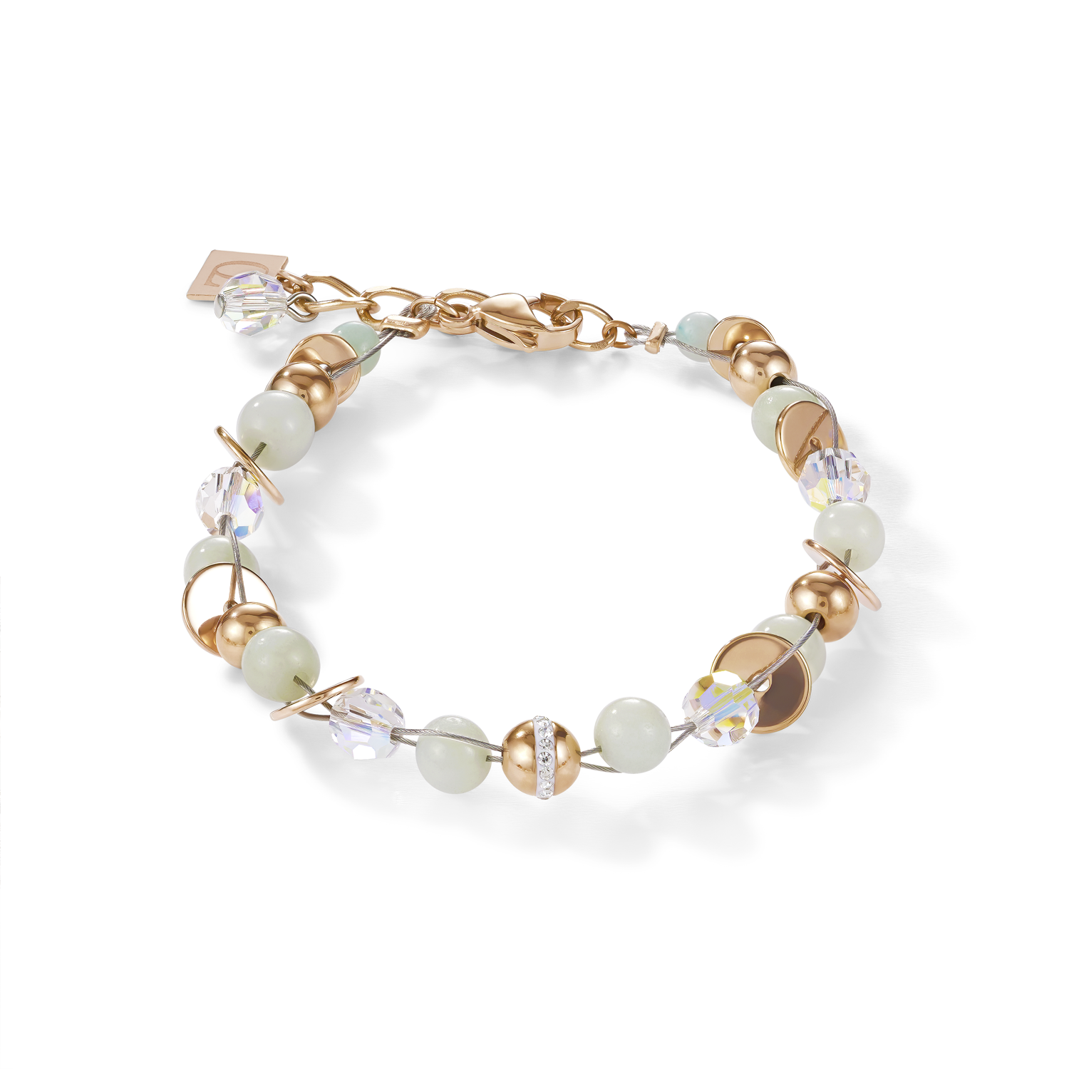 Braccialetto TwistedPEARLS amazzonite e acciaio inox oro rosé verde menta