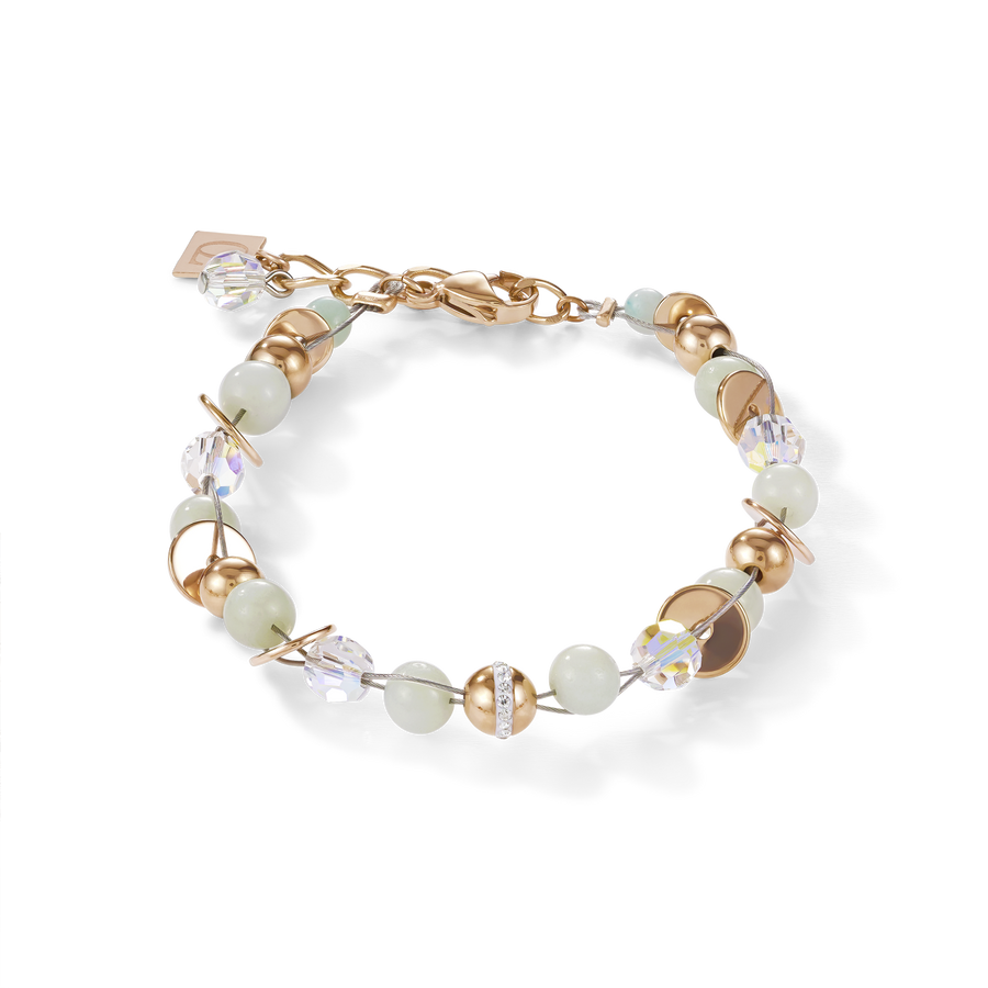 Braccialetto TwistedPEARLS amazzonite e acciaio inox oro rosé verde menta