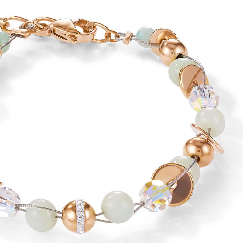 Braccialetto TwistedPEARLS amazzonite e acciaio inox oro rosé verde menta