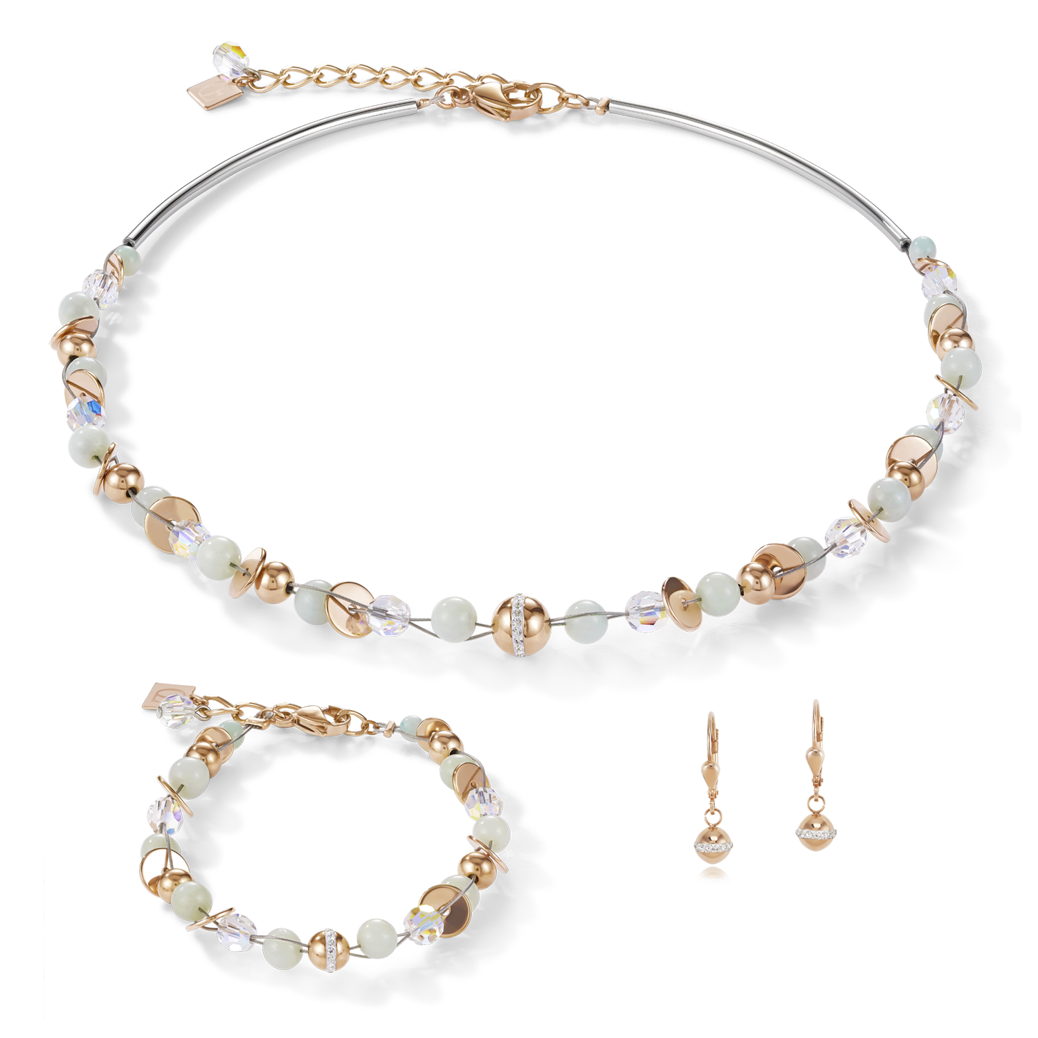 Braccialetto TwistedPEARLS amazzonite e acciaio inox oro rosé verde menta