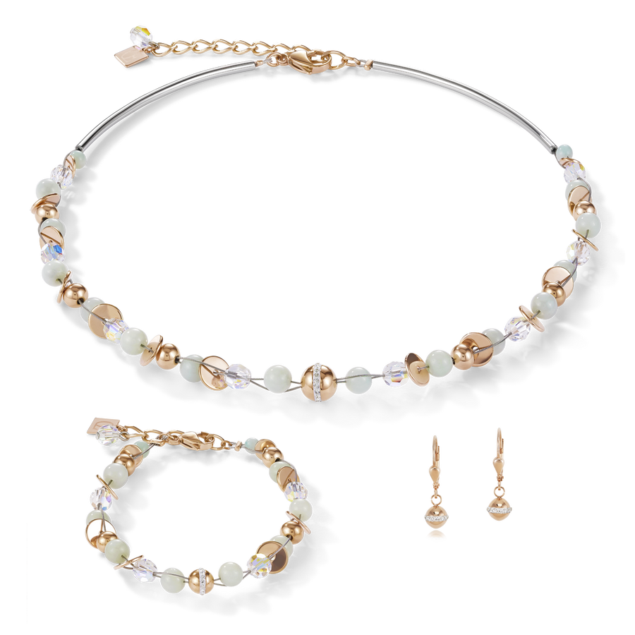 Braccialetto TwistedPEARLS amazzonite e acciaio inox oro rosé verde menta