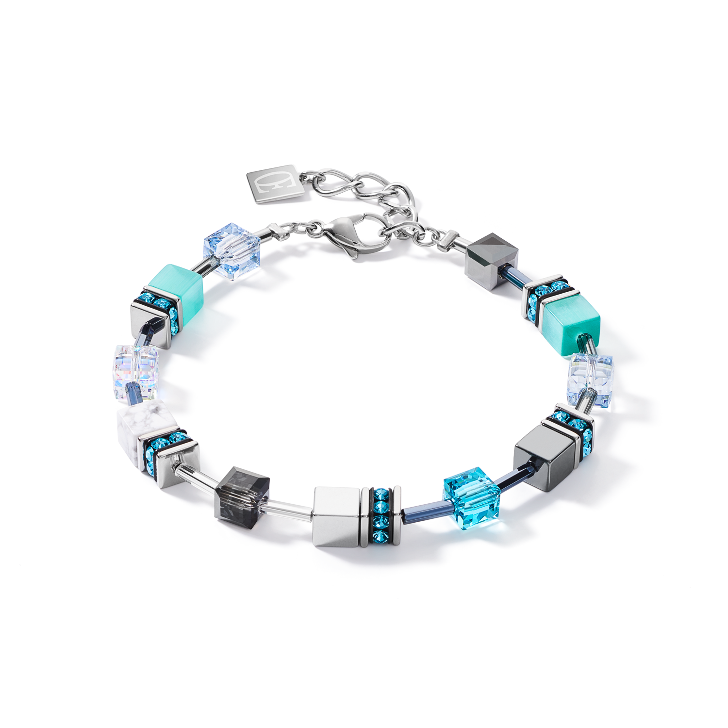 Braccialetto GeoCUBE® medium aqua-bianca