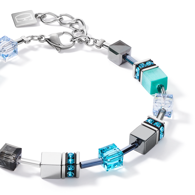 Braccialetto GeoCUBE® medium aqua-bianca