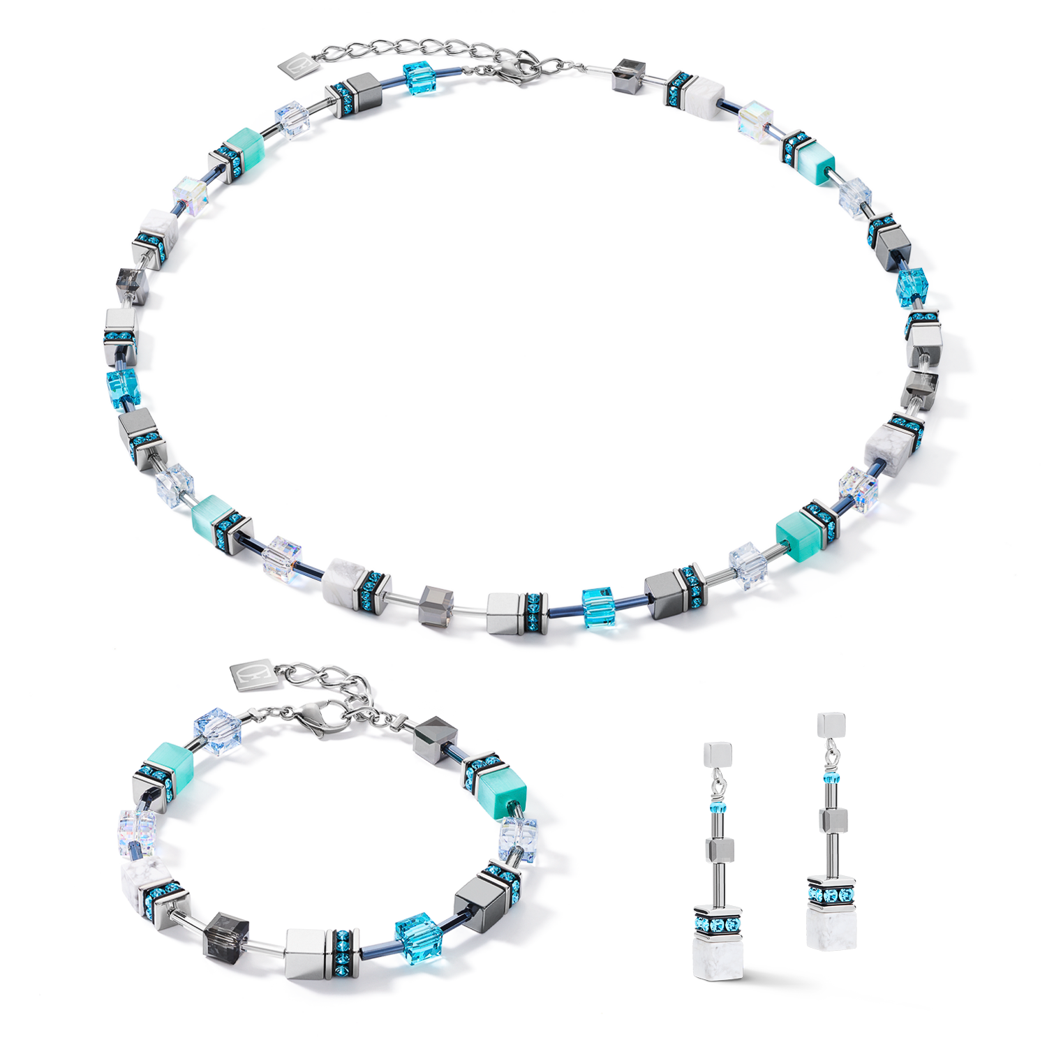 Braccialetto GeoCUBE® medium aqua-bianca