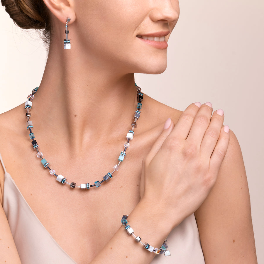 Braccialetto GeoCUBE® medium aqua-bianca