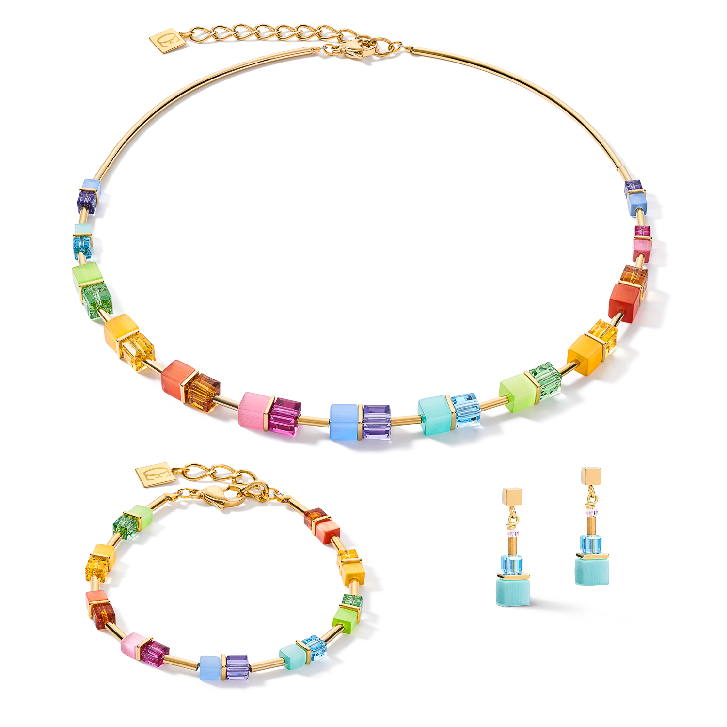 Collana GeoCUBE® colour couple multicolor rainbow-oro