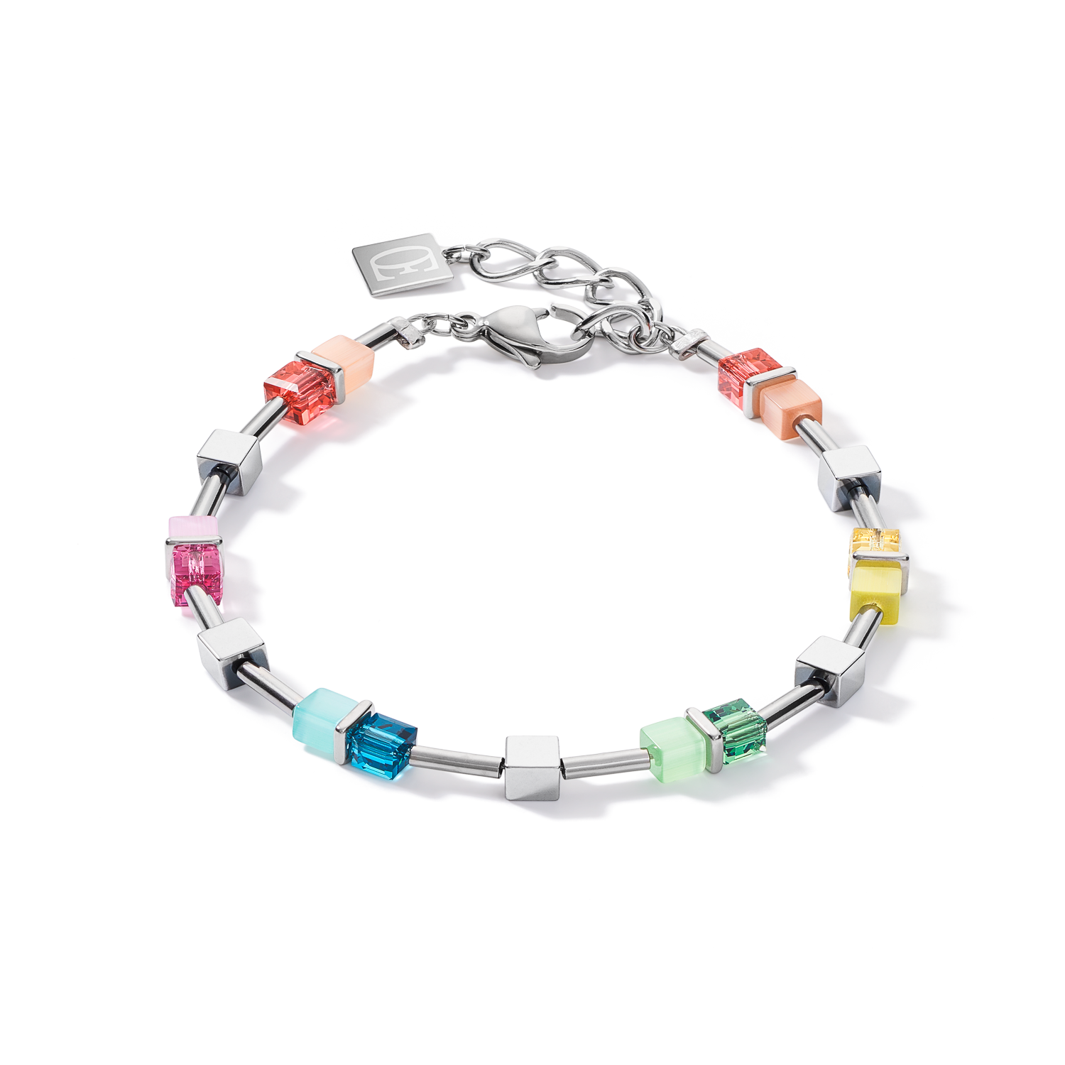 Braccialetto GeoCUBE® colour couple ematite multicolor spring-argent