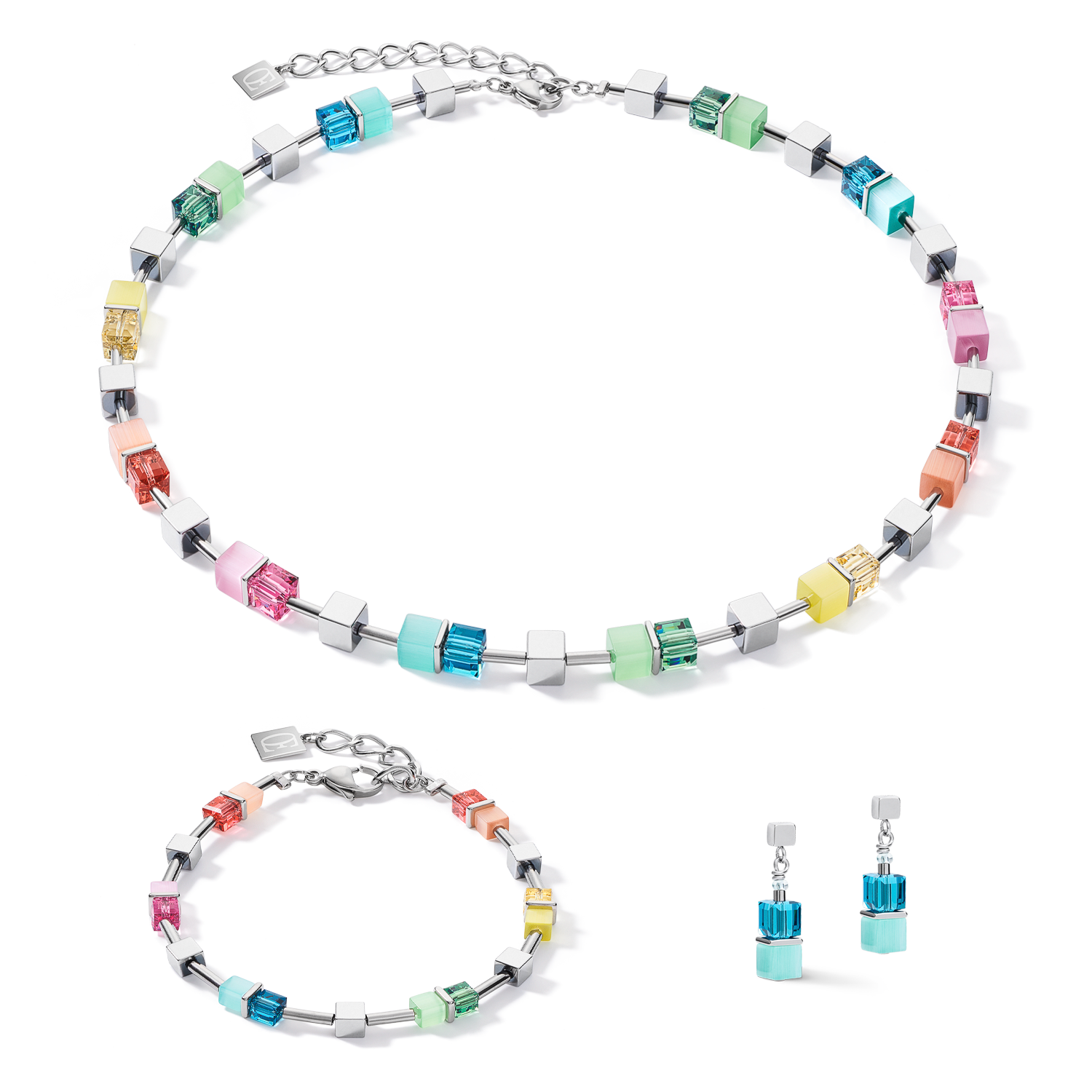 Braccialetto GeoCUBE® colour couple ematite multicolor spring-argent