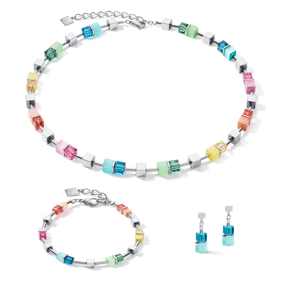Braccialetto GeoCUBE® colour couple ematite multicolor spring-argent