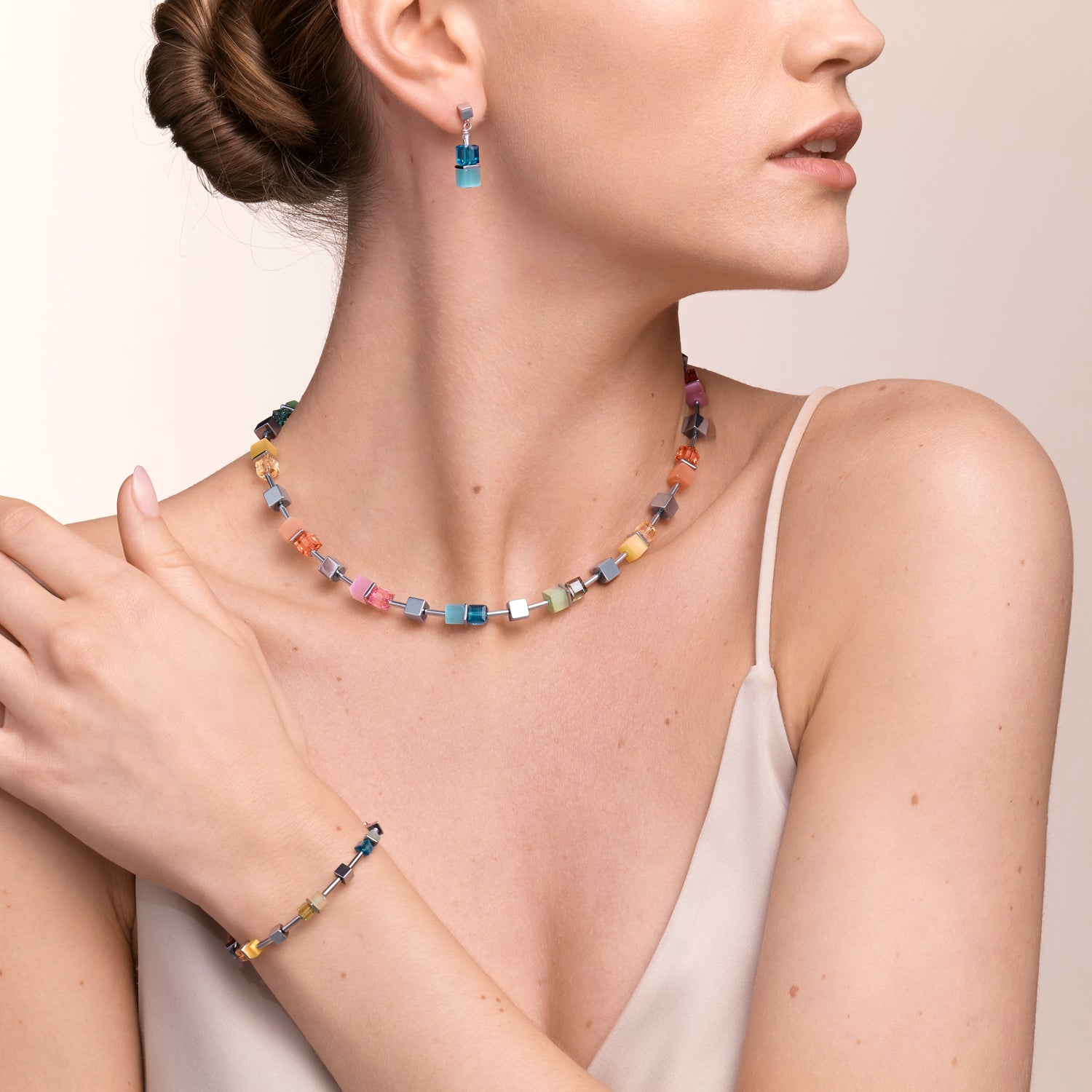 Braccialetto GeoCUBE® colour couple ematite multicolor spring-argent