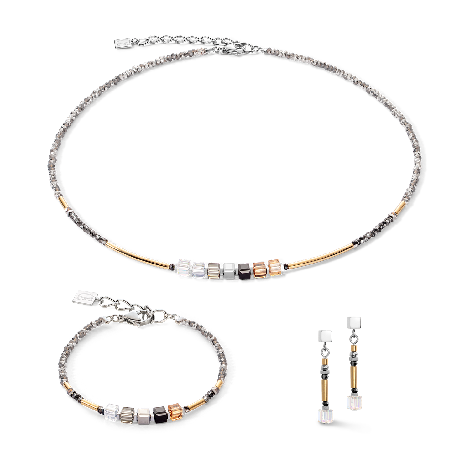 Collana Cube Story Minimalistic Sparkling grigio oro