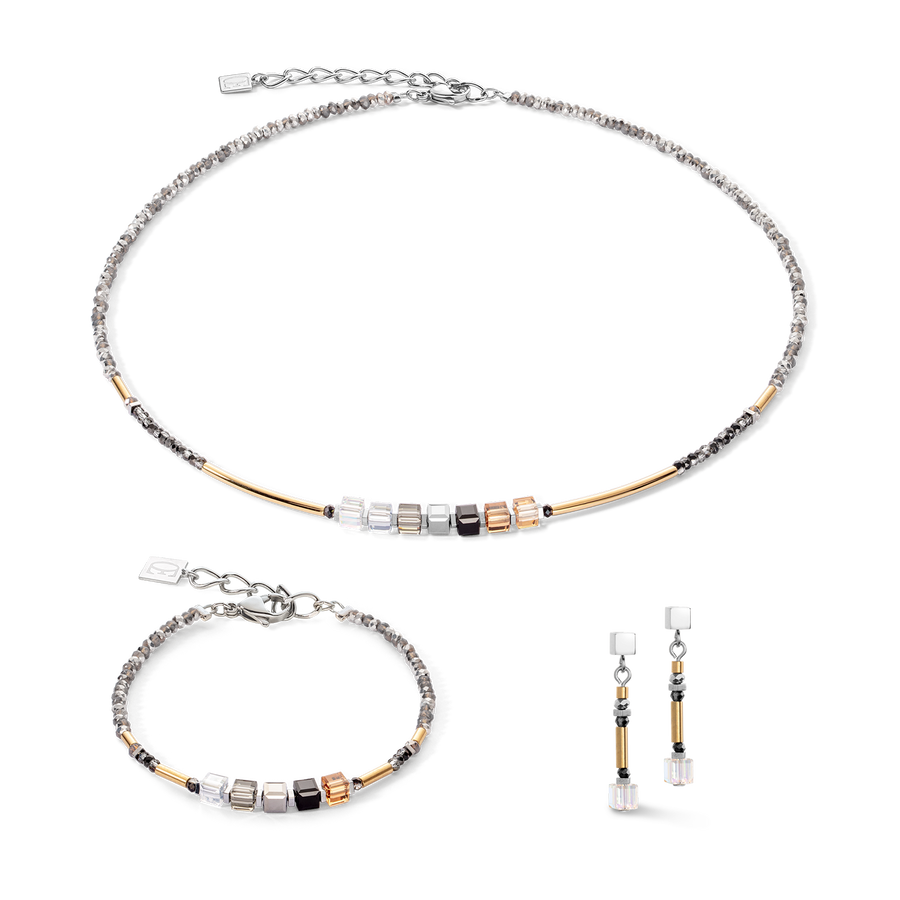 Collana Cube Story Minimalistic Sparkling grigio oro