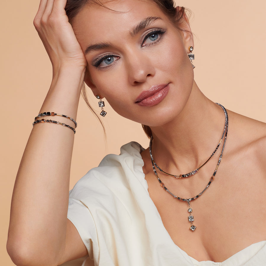 Collana Cube Story Minimalistic Sparkling grigio oro