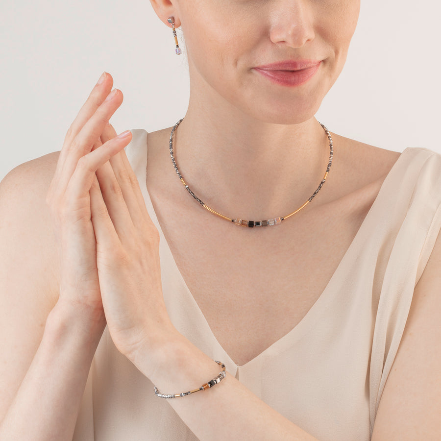 Collana Cube Story Minimalistic Sparkling grigio oro