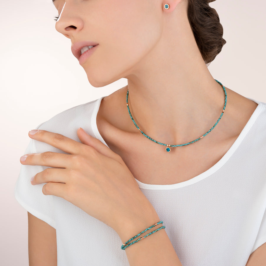 Collana small cristallo oro rosé e petrolio