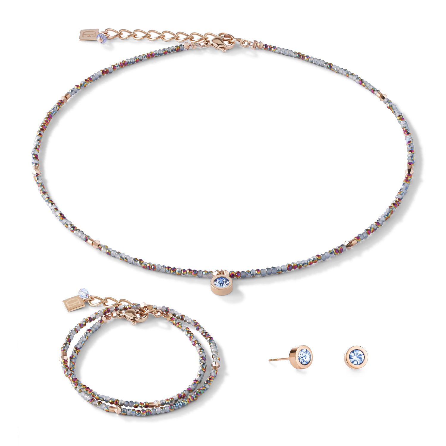 Collana small cristallo oro rosé e azzurro