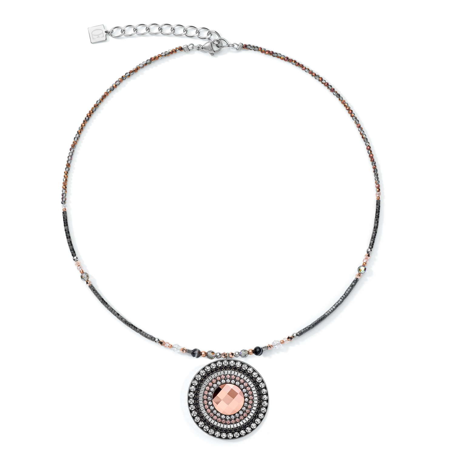 Collana amuleto small cristalli e strisce di onice grigio-cristallo