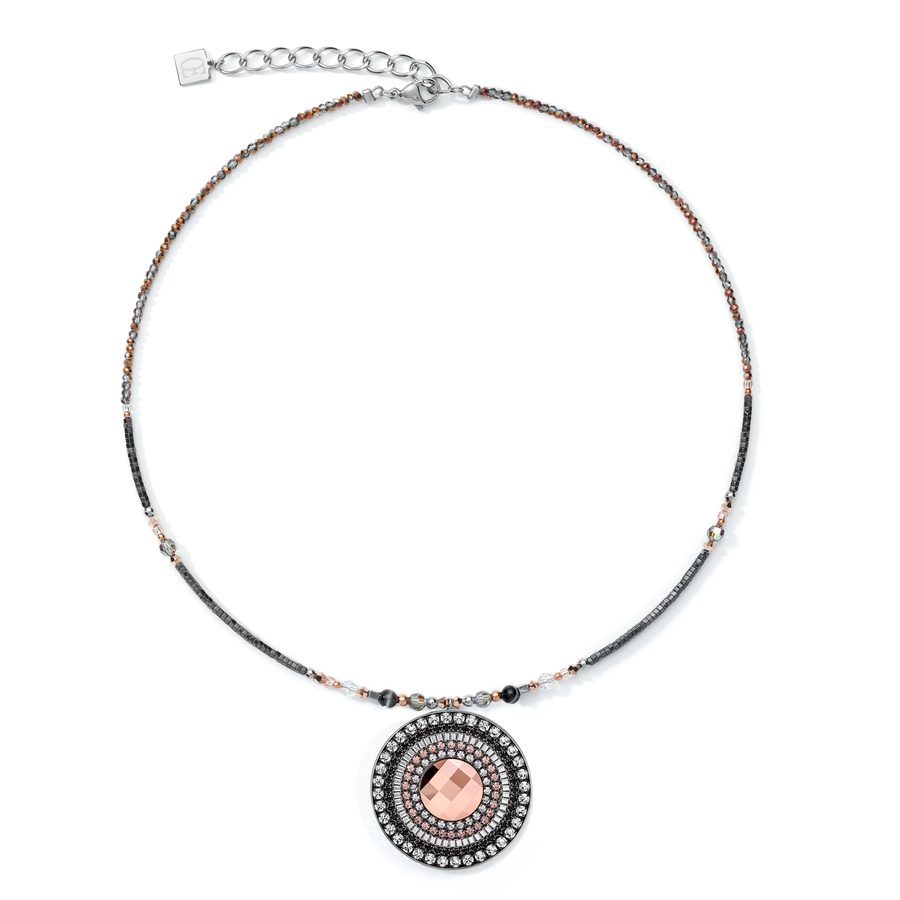 Collana amuleto small cristalli e strisce di onice grigio-cristallo