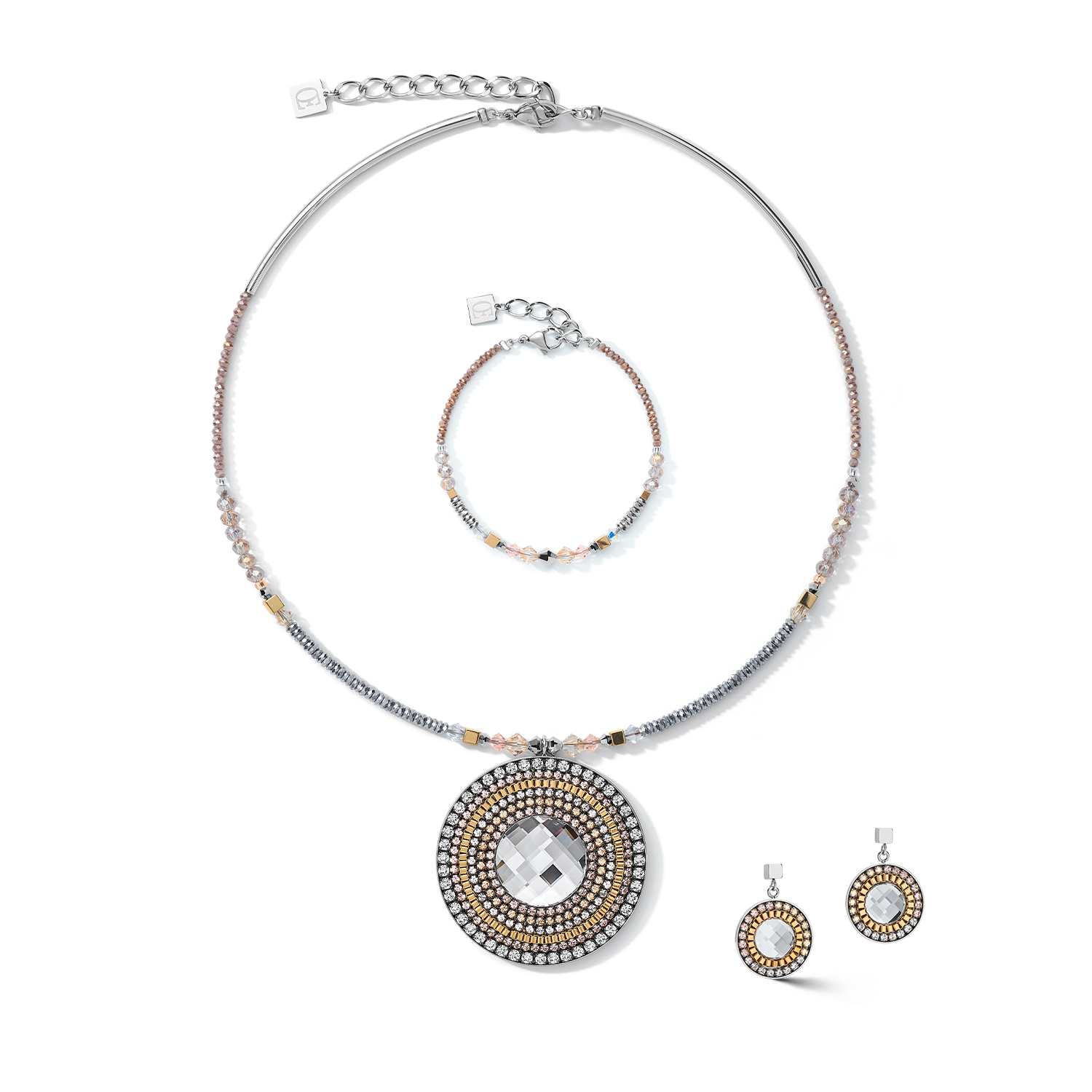 Orecchini Amulet Bicolor Crystals & Hematite oro-argento