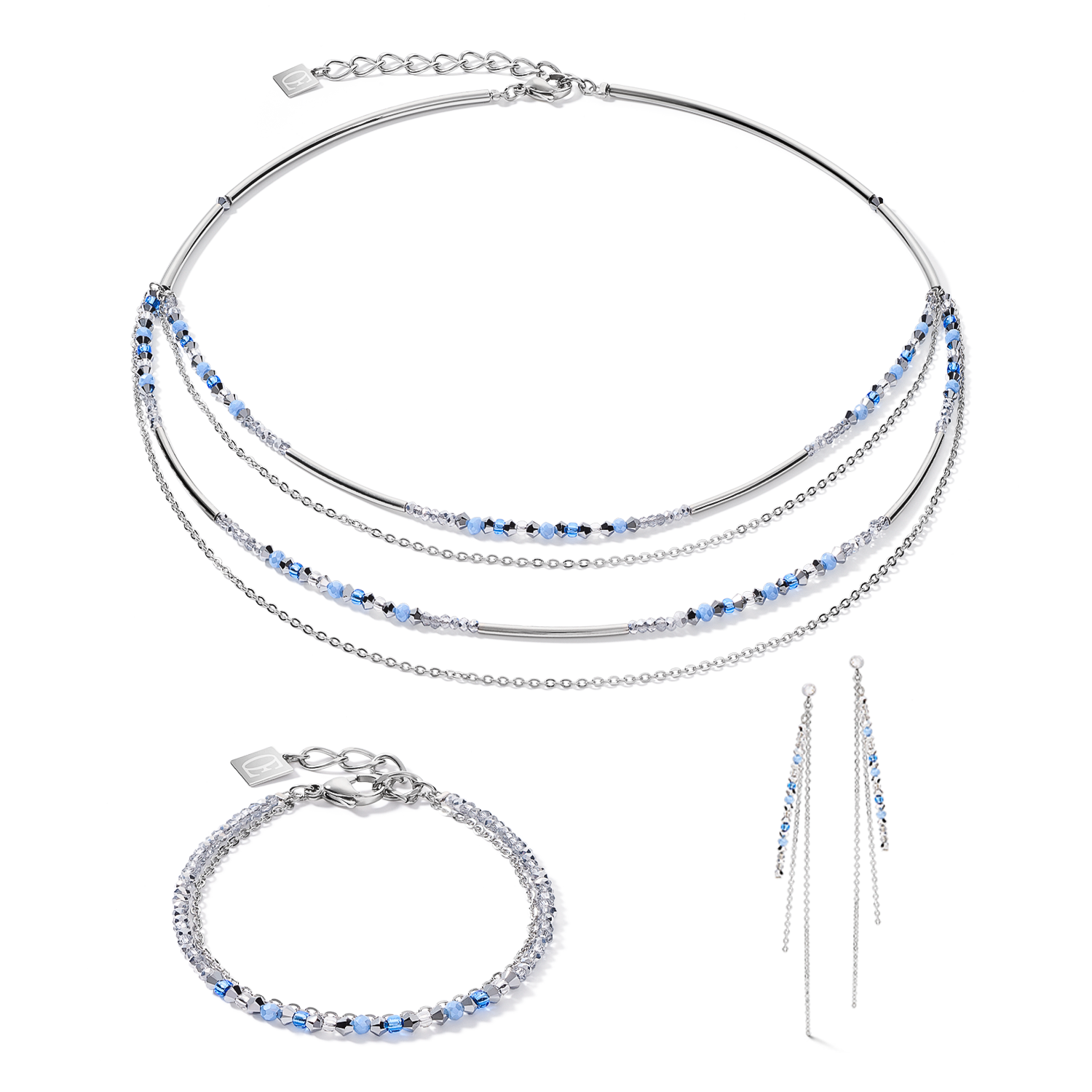 Collana fine waterfall argento-blu chiaro