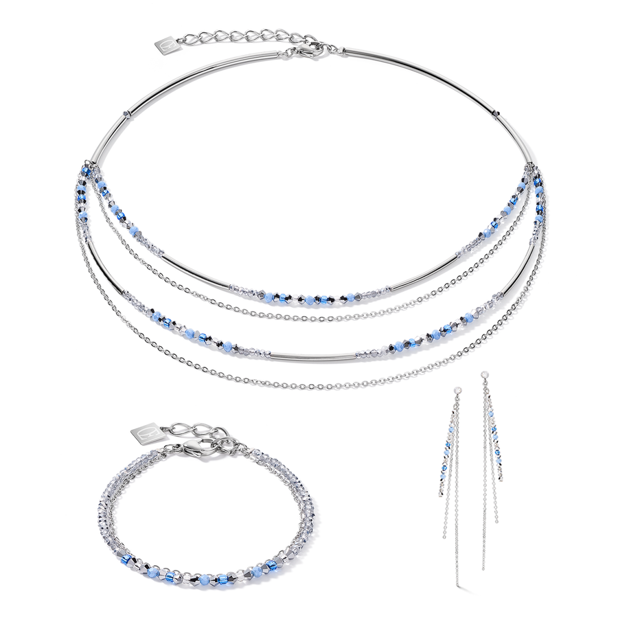 Collana fine waterfall argento-blu chiaro