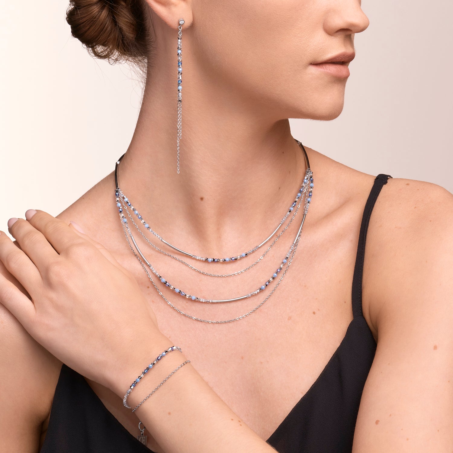 Collana fine waterfall argento-blu chiaro