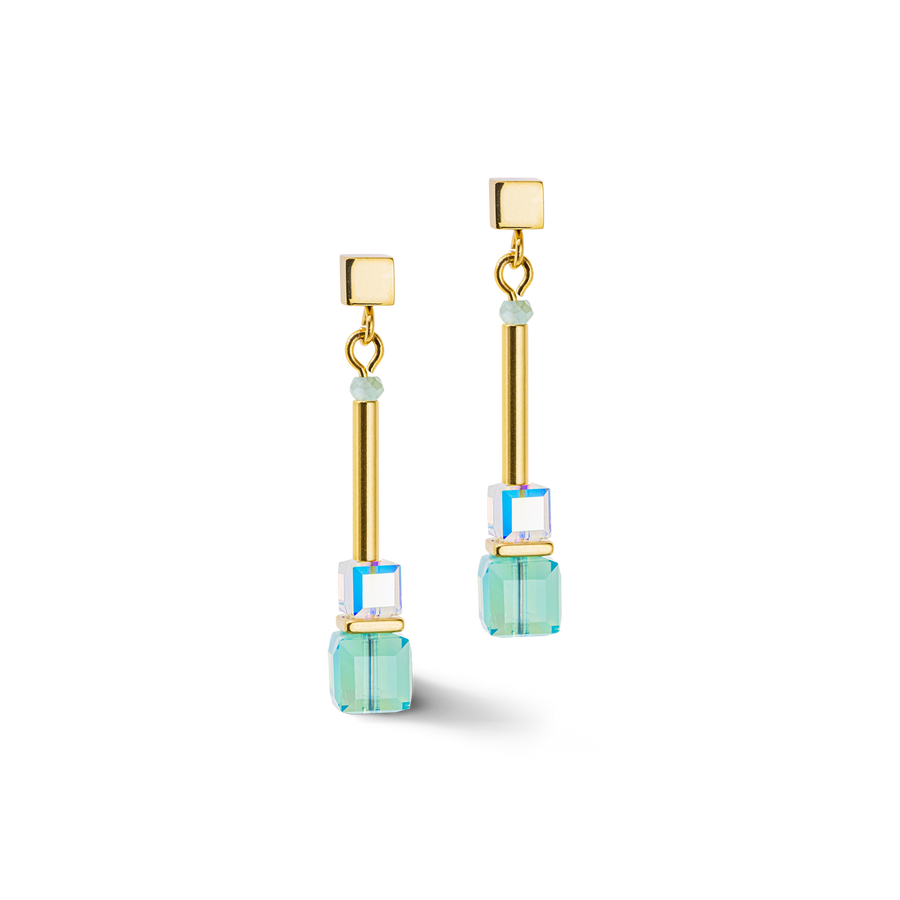 Orecchini Cube Story Minimalistic oro-turchese