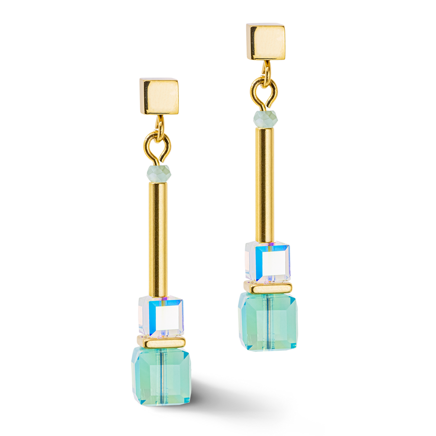 Orecchini Cube Story Minimalistic oro-turchese