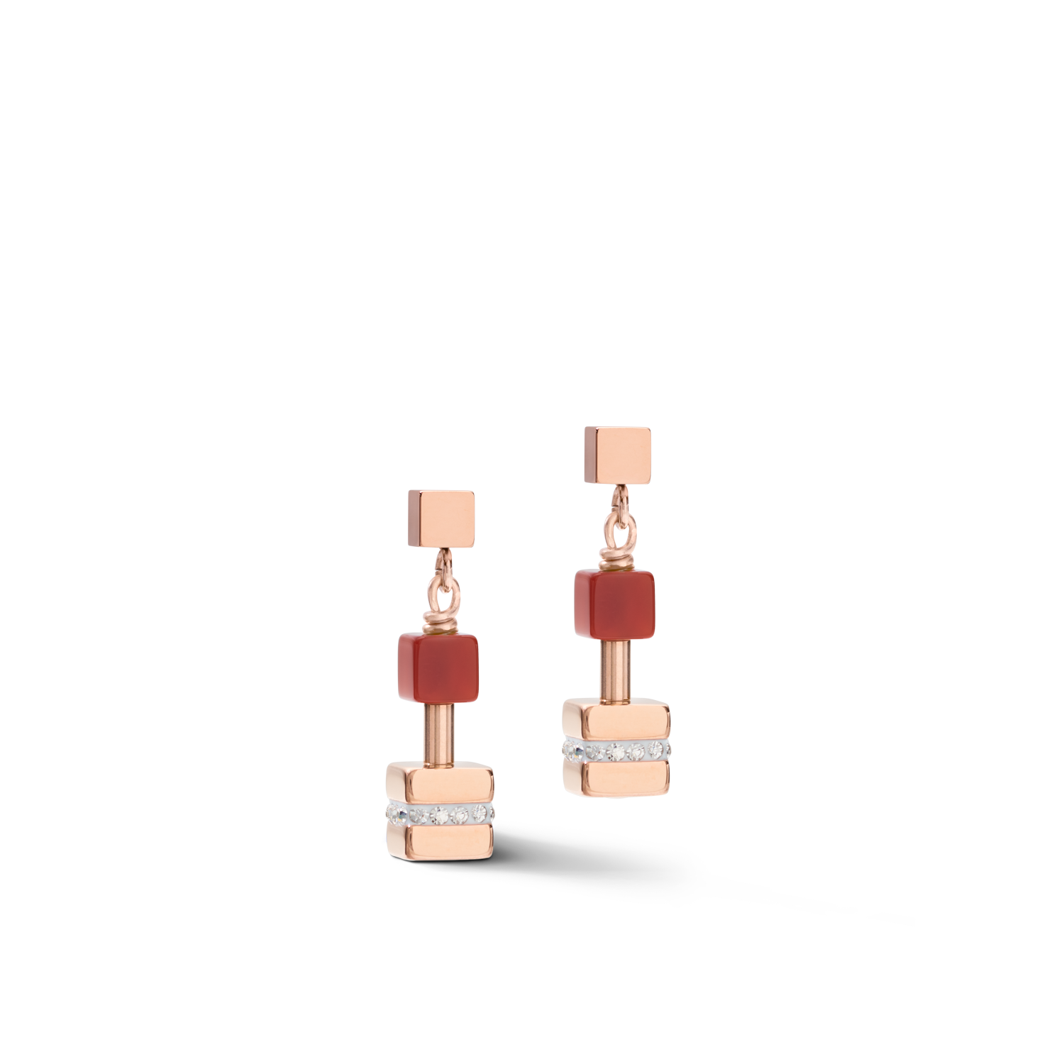 Orecchini GeoCUBE® cristalli pavé, pietre preziose e acciaio inox oro rosa multicolor gemstone