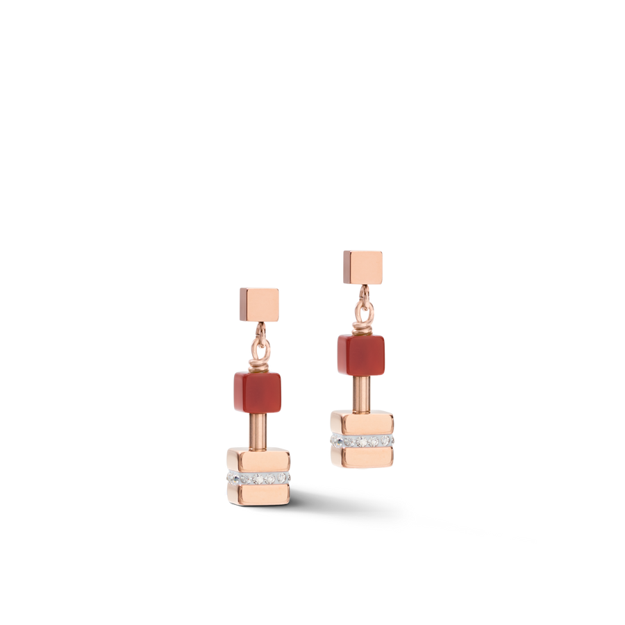 Orecchini GeoCUBE® cristalli pavé, pietre preziose e acciaio inox oro rosa multicolor gemstone