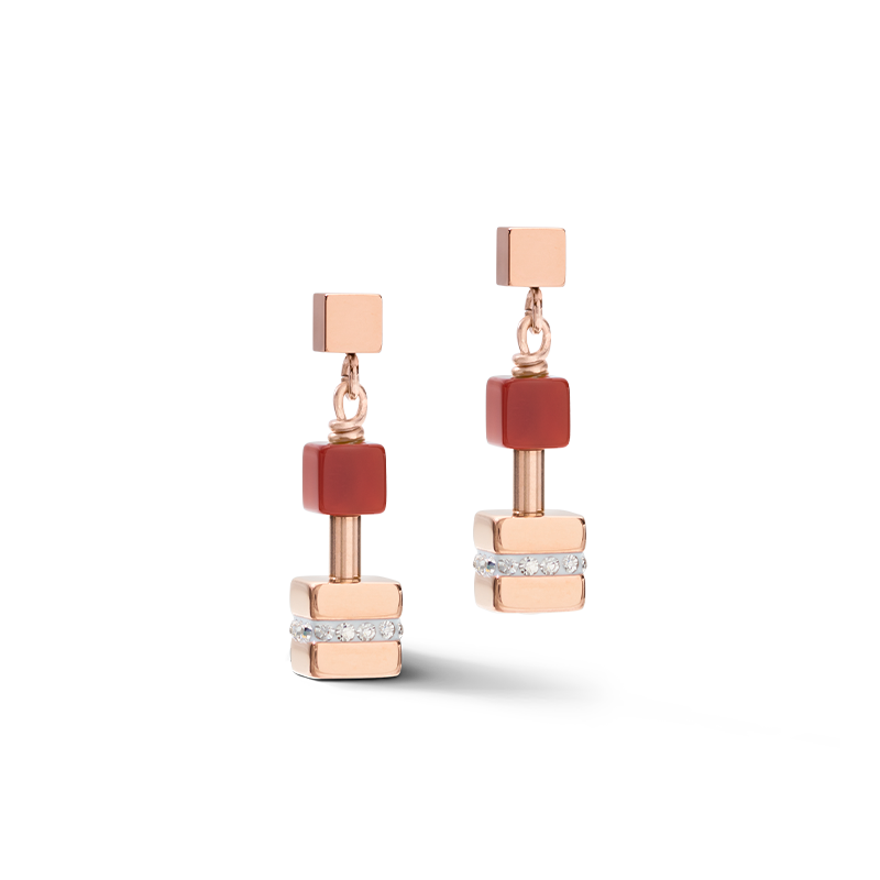 Orecchini GeoCUBE® cristalli pavé, pietre preziose e acciaio inox oro rosa multicolor gemstone