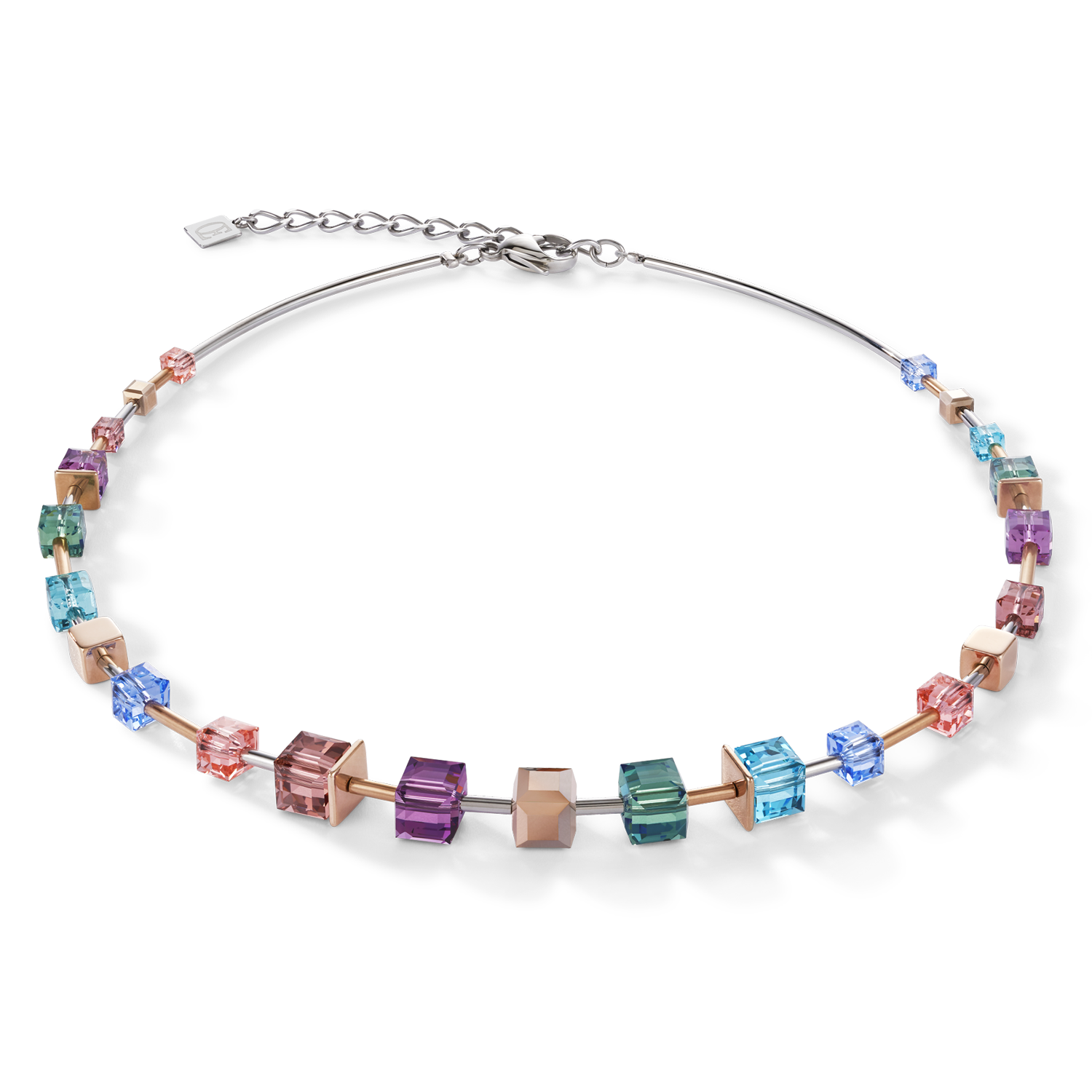Collana GeoCUBE® multicolore e acciaio inossidabile oro rosa