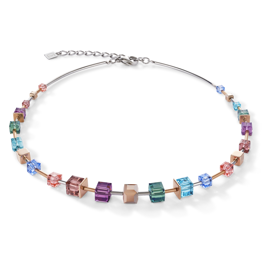 Collana GeoCUBE® multicolore e acciaio inossidabile oro rosa