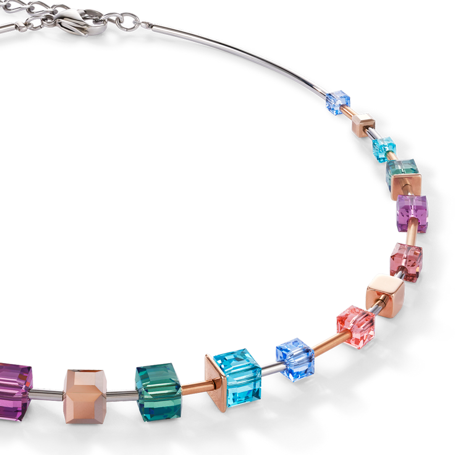 Collana GeoCUBE® multicolore e acciaio inossidabile oro rosa