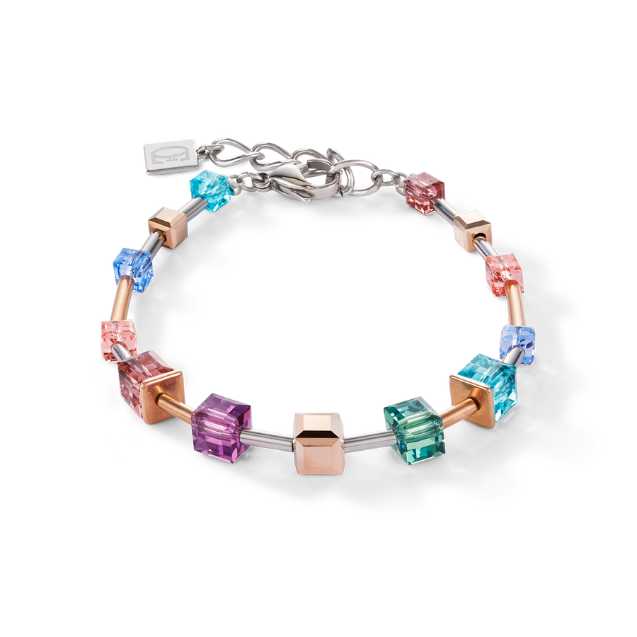 Braccialetto GeoCUBE® multicolore e acciaio inossidabile oro rosa